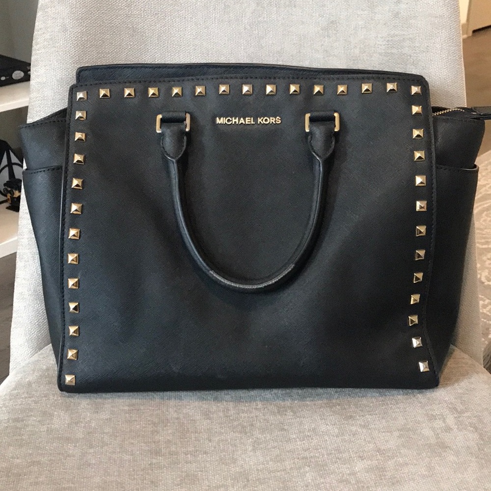 Michael Kors Selma Handbag - Black with Gold studs